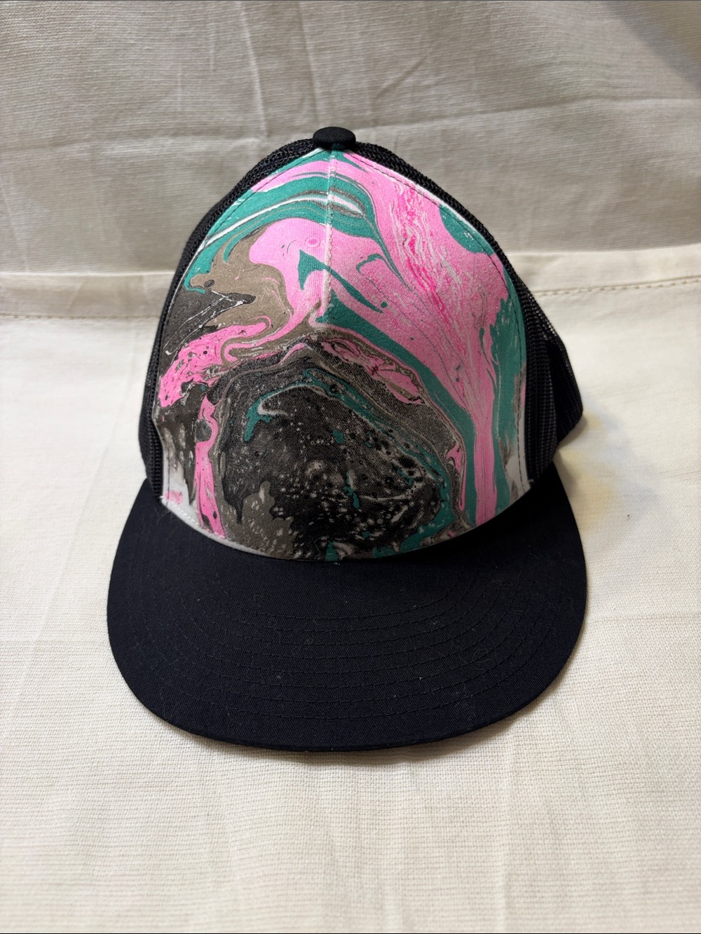 Marbles  flat bill Trucker Hat with Pink & Teal Marble Front